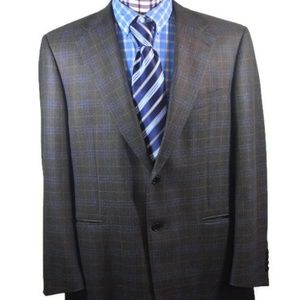 Faconnable Blue Brown Check Italy Sport Coat 46R